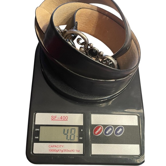 Vintage Black Leather Belt Ornate Silver Stone Buckle Gothic Western Womens 38 - Picture 8 of 8